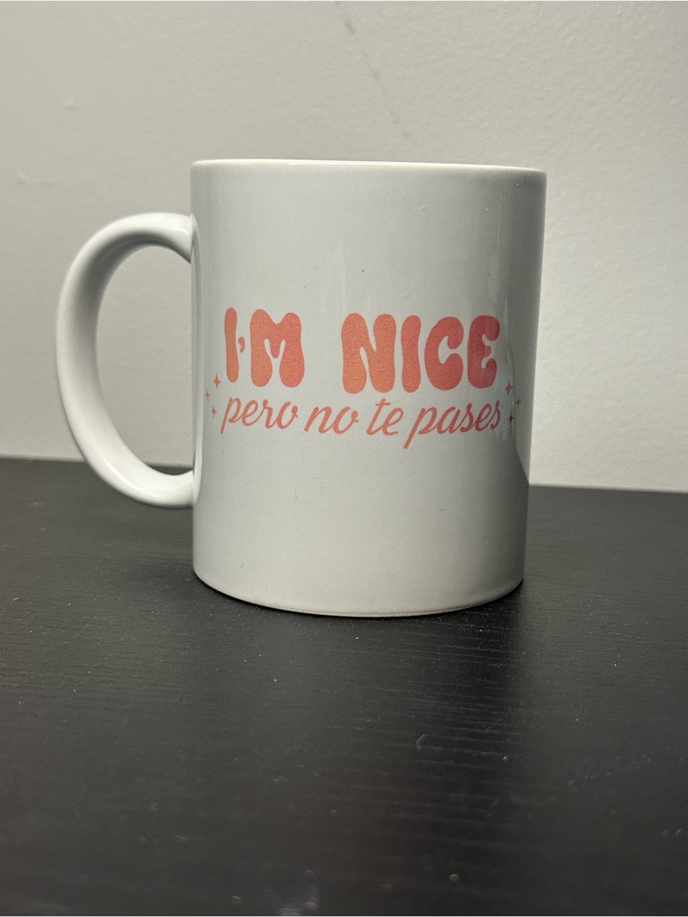 White Ceramic Mug with Pink Graphic